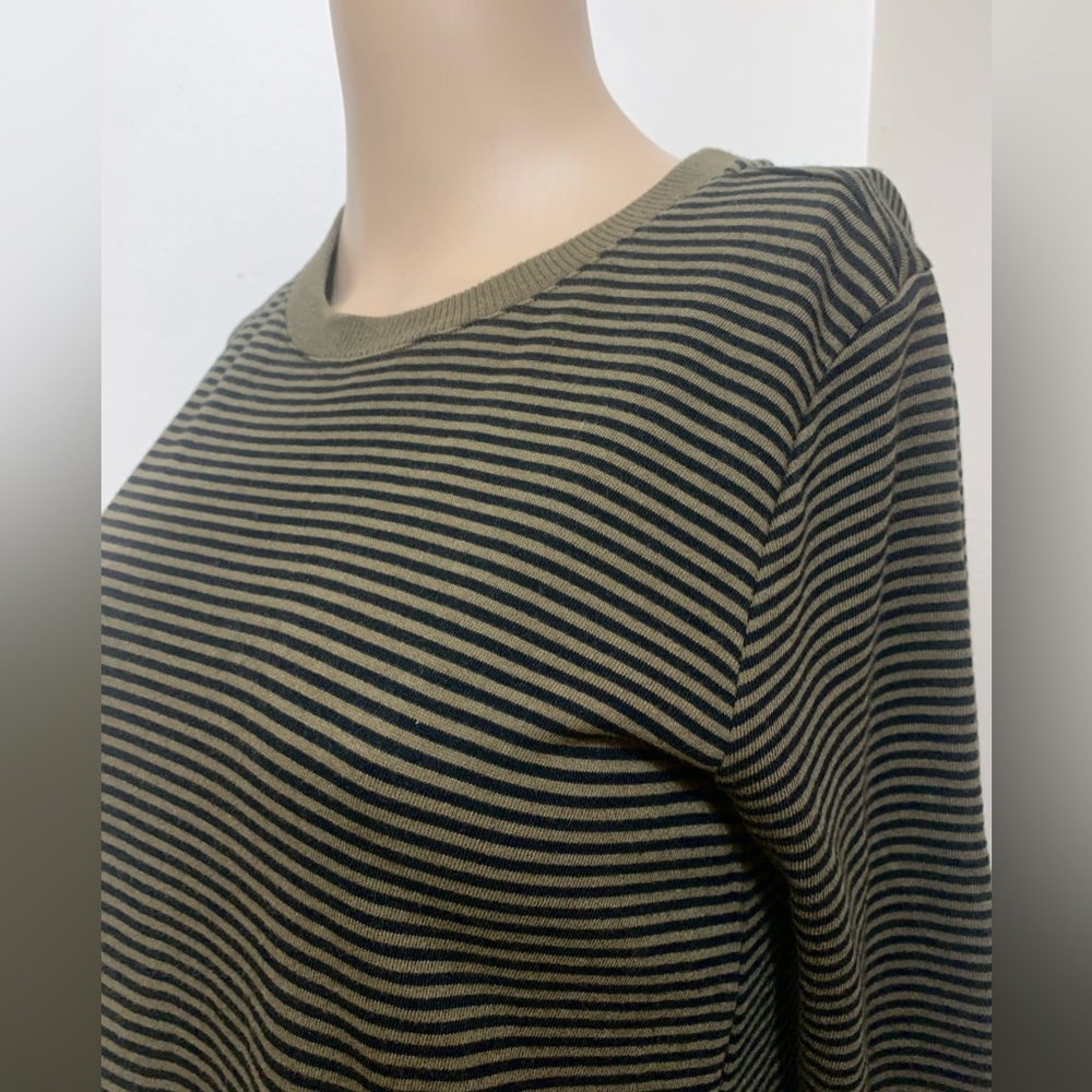 J. Jill Women’s XS Striped Olive/Black Comfy Cotton Pocket Long Sleeve Dress EUC
